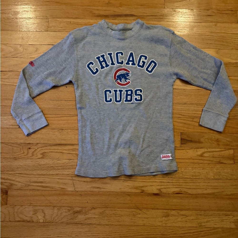 Stitches Gray Chicago Cubs Long Sleeve Tee